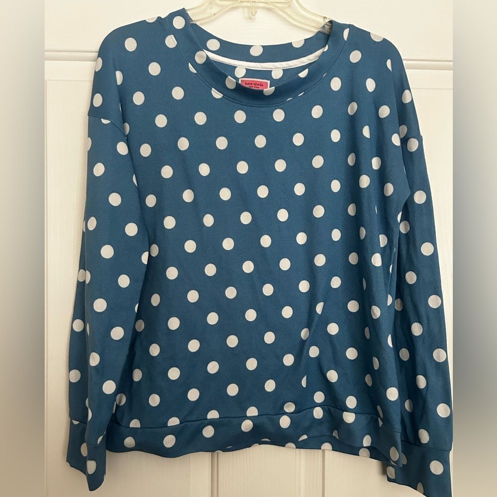 Kate Spade Blue and White Polka Dot Top